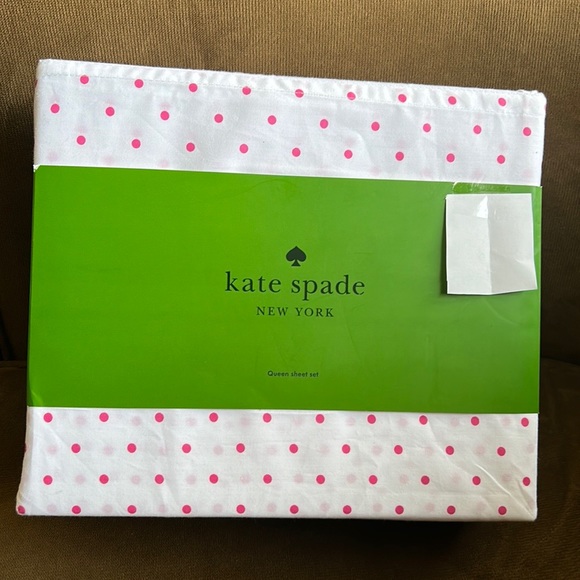 Kate Spade Queen Size Mini Dot Sheet Set White/pink Cotton New - Picture 1 of 3